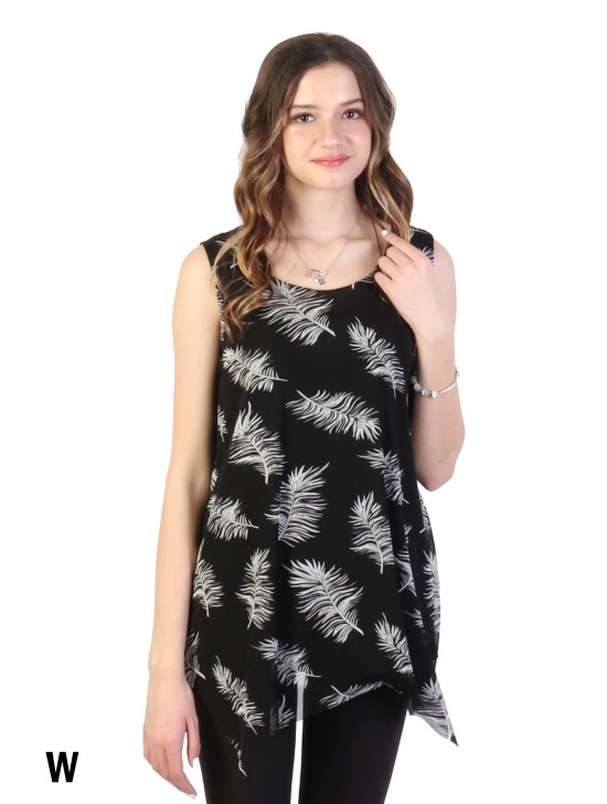 Feather Print Layered Chiffon Top